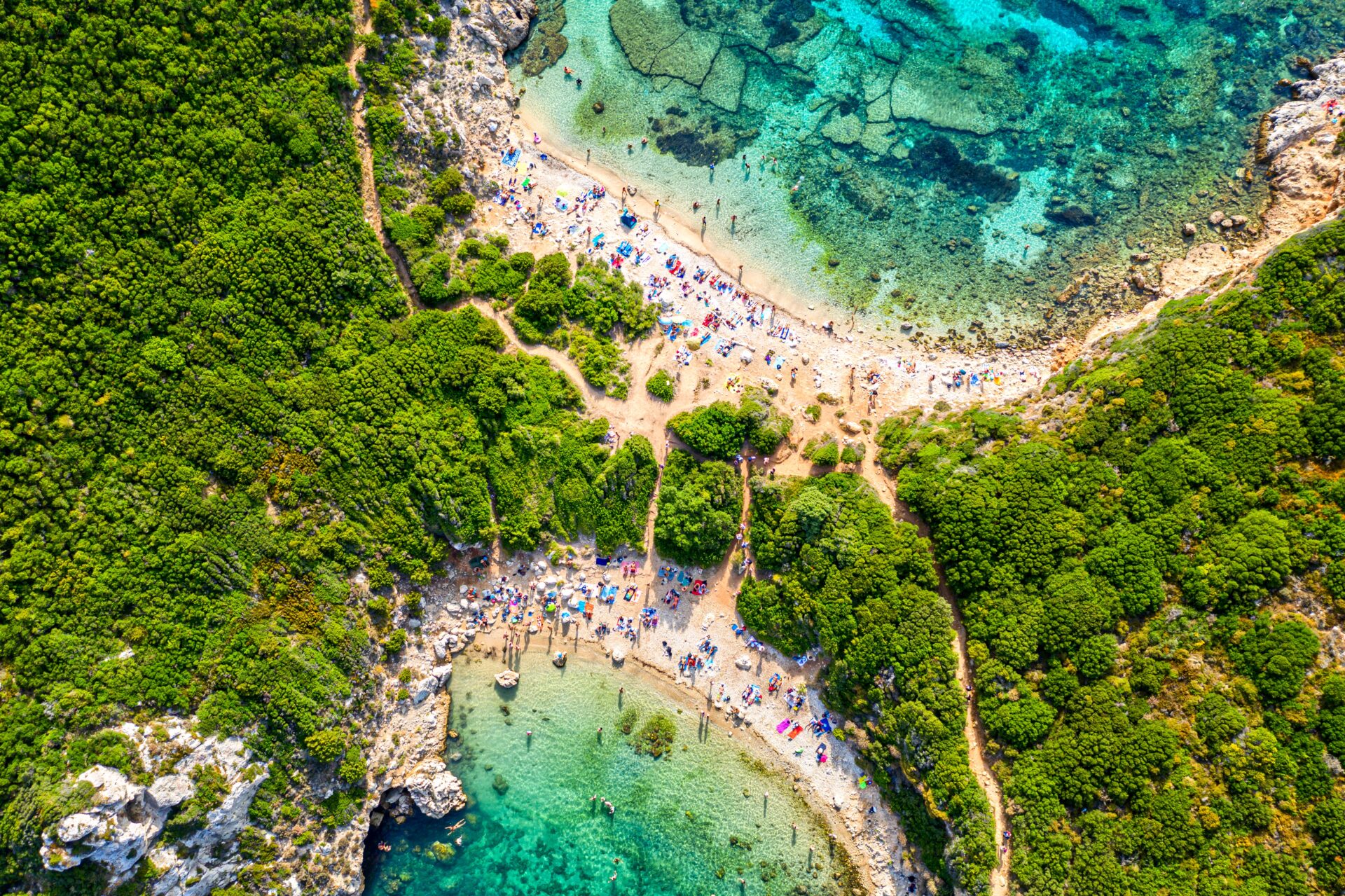 Corfu Island Iconic Image Aerial Drone View Of Porto Timoni